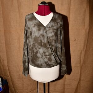 Rails Olive Tie-Dye Wrap Blouse